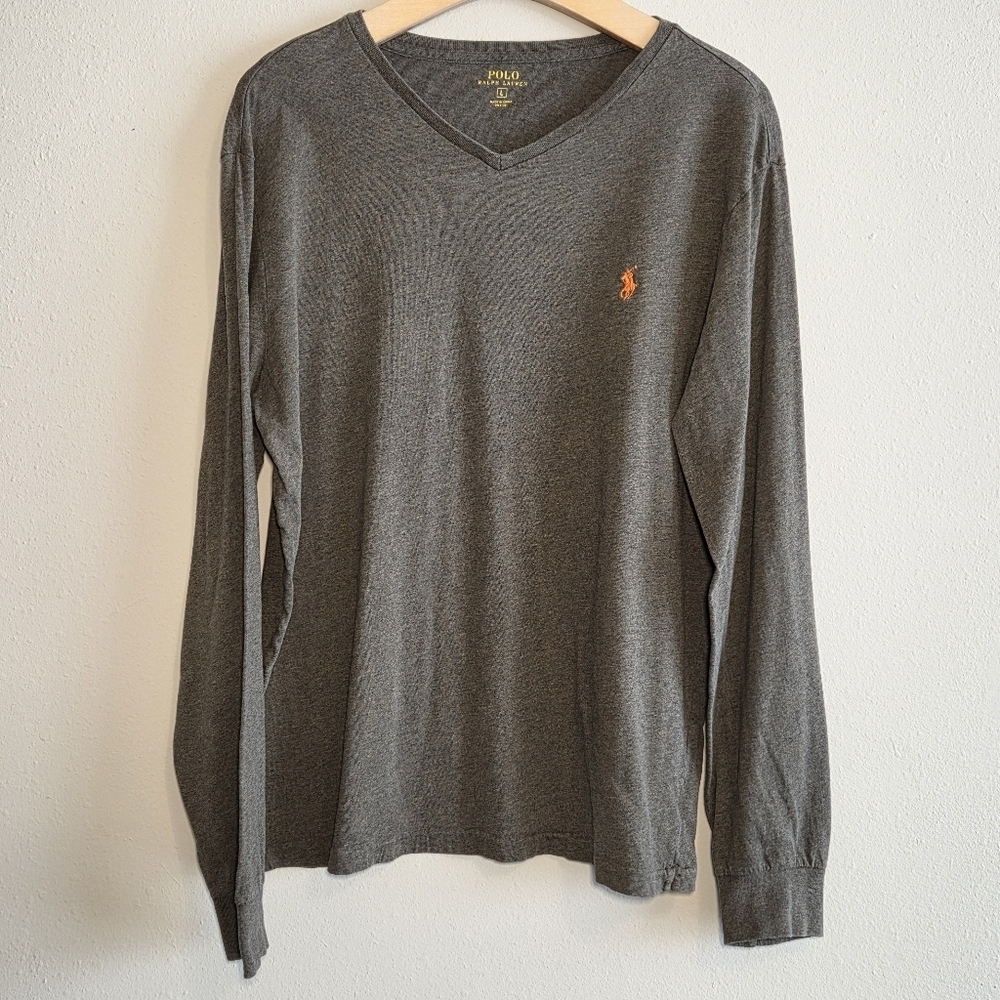 Polo Ralph Lauren Men's Cotton Heathered Olive Green Long Sleeve T-Shirt Sz L